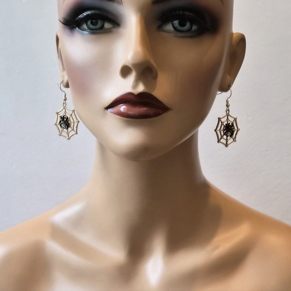Gold Spider Web Earrings